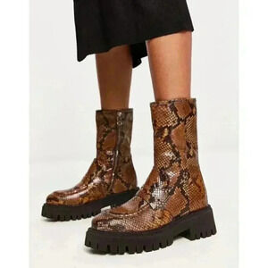 - NWOB Free People Madison Leather Platform Loafer Boots in Golden Snake S…